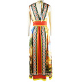 Costom Printed Sexy V Neck Maxi  Dress Bohemian Holiday Beach Dresses For Women